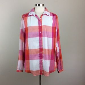 Crown & Ivy orange and pink Plaid Blouse Size 1X